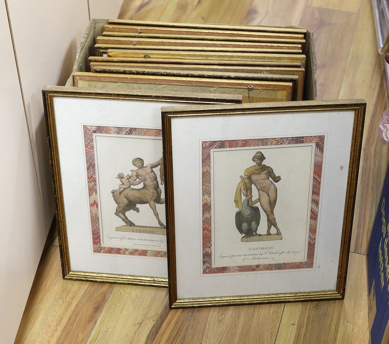 J Condé, set of twelve colour engravings, for Bells New Pantheon, some printed for John Bell, 1789, including ‘A centaur ‘and ‘The Graces’, each 23 x 16cm